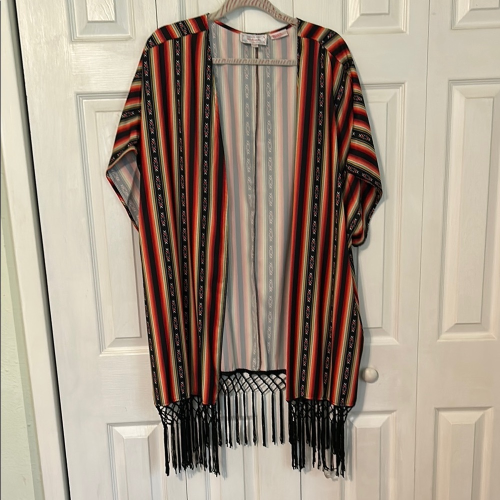 Striped Fringe Kimono